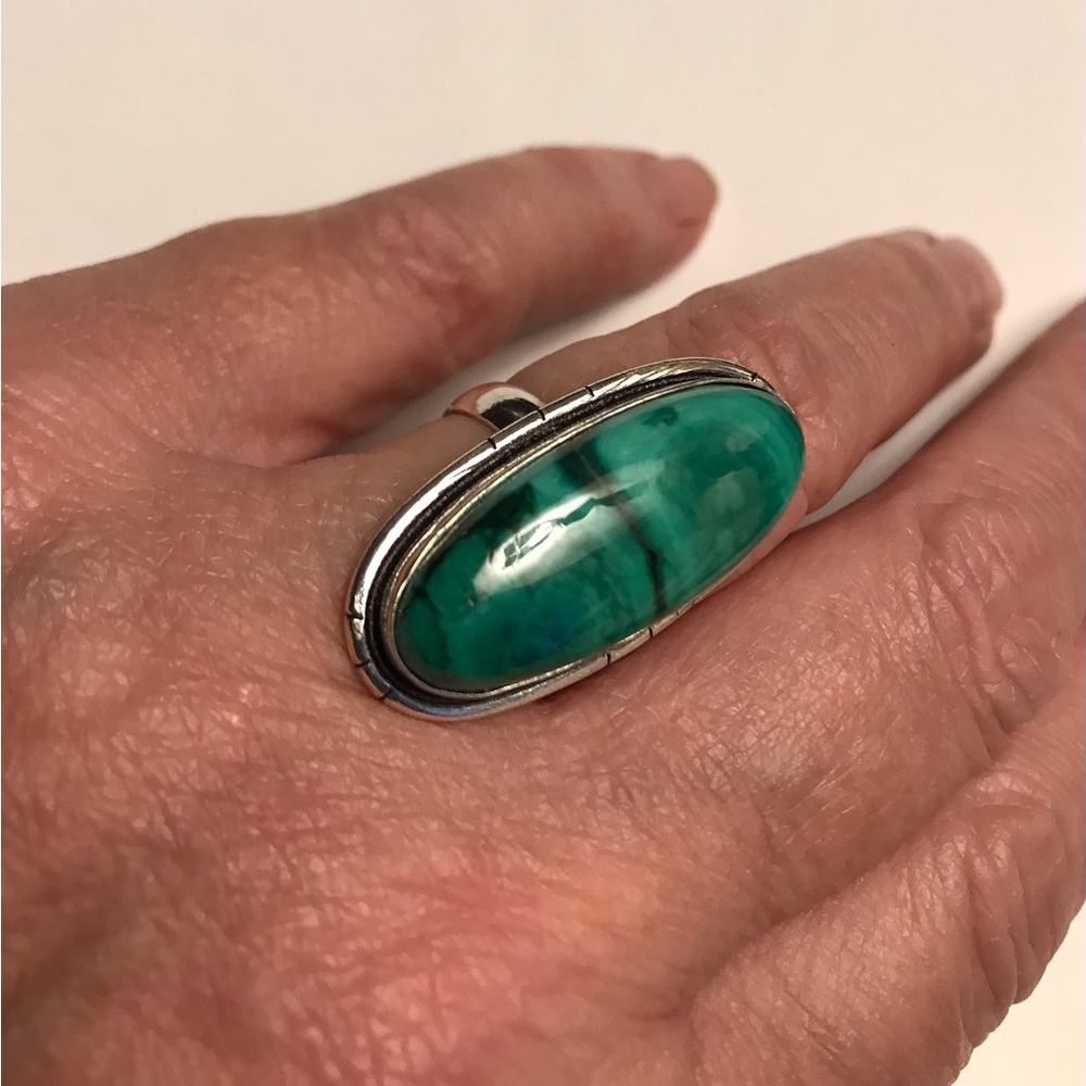 Malachite Stamped 925 Sterling Silver Ring